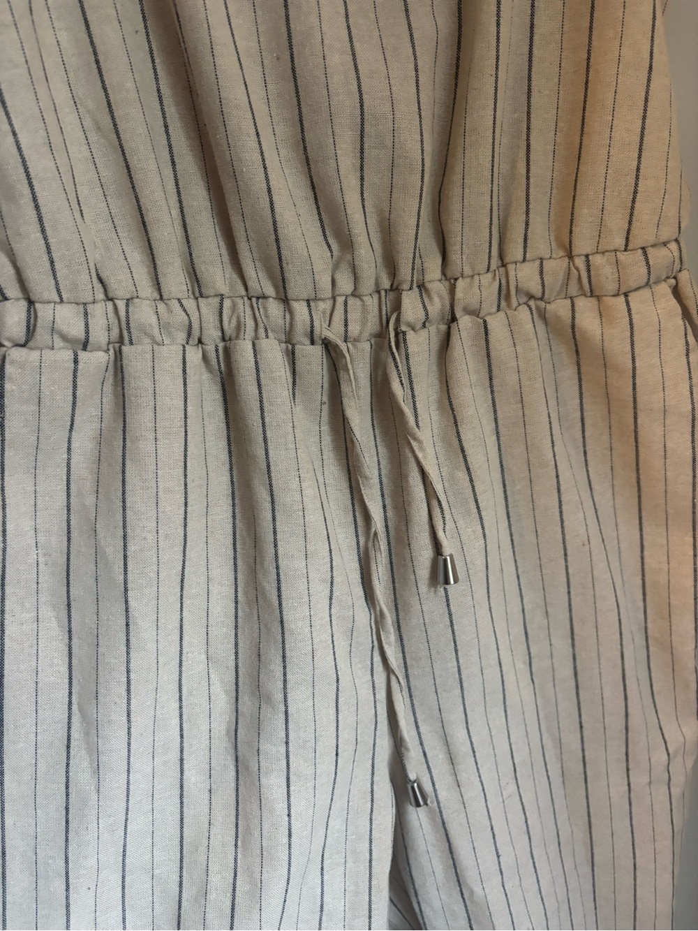 Striped Cotton Blend Cream Straight-Leg Jumpsuit Large - Picture 3 of 7